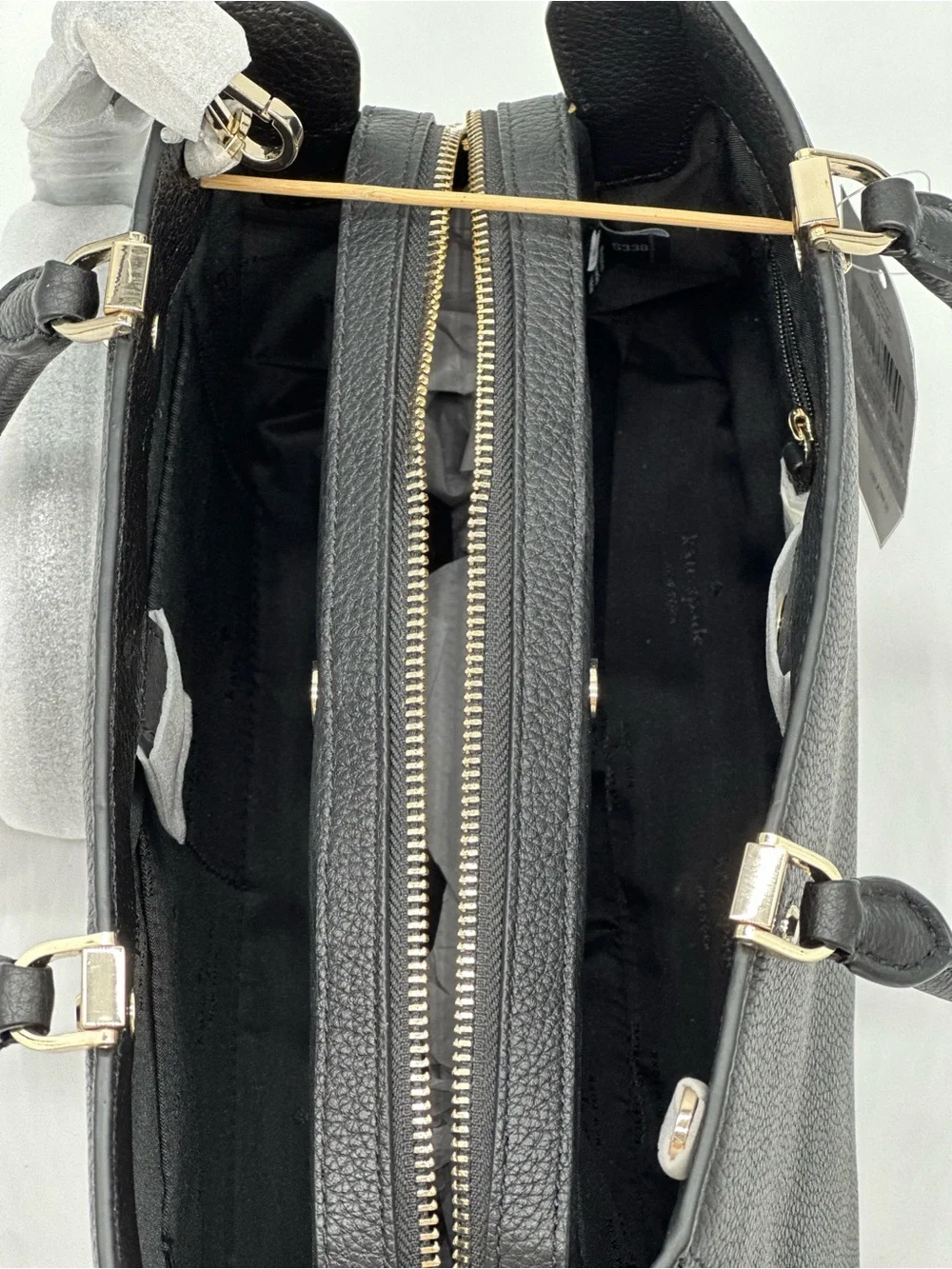 kate spade Black Pebbled Leather Structured Satchel with Gold Hardware